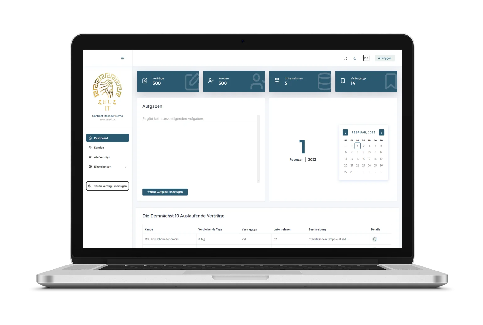 Vertragsmanager Dashboard